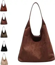 [Generic] Women Suede Shoulder Bag, Brown Suede Handbag for Women, Clutch Casual Shoulder Bag Suede Tote Bag Fall Purses Handbag