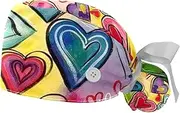 [WOSHJIUK] Working Hat 2 Pack Scrub Caps for Women,Happy Valentines Day Colorful Heart,Tie Back Cap Adjustable Scrub Hat