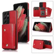 S21 Ultra Wallet Back Cover PU Leather Case With Card Holder Phone Case - Red