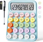 Mechanical Calculator,Pink Calculator Cute 12 Digit Large LCD Display Big Round Button Calculator Use as Office Calculators Desktop 15°Tilt Screen for Kids Calculator (Blue)