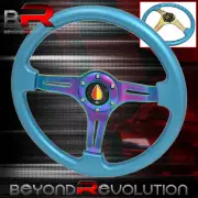 Fukushi Steering Wheel Sky Blue Neo Chrome Center Streak 6 Bolt Hole 350mm (for: Toyota)