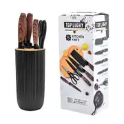 AMZ Kitchen Knife Set, 6-Pieces Super Sharp Knife Block Set for Kitchen, Non-Stick Stainless Steel Chef Knife Set with Universal Knife Block Khaki Block