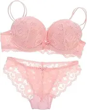 [SAFIGLE] Elegant Women's Padded Lace Bra Panty Set Women's Underwear Kit Sleepwear Nightwear Honeymoon Wedding Pink