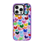 iPhone 16 Pro Impact Ring Stand Case MagSafe Compatible Polka Daub Hearts Confetti
