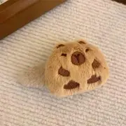 Capybara Chenille Hair Clamp / Hair Clip / Scrunchie (Various Designs) Snap Clip - Front Side - Khaki - One Size