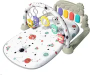 Baby Gym Play Mat for Children 0-18 Months - Colorful High Contrast Activity Mat with Music, Soft Texture (Space Party Grey)
