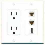 2 Port CAT6 1 HD Wall Plate-Outlet White
