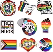 [SOWPOPY] 9 Pcs Pride Pins Bulk, You Are Safe With Me Gay Pride Month Enamel Pins Ally Rainbow Flag Lapel Brooch Pin LGBT Decoration Accossories for Backpacks Bags Lanyard Lesbian Trans Queer LGBTQ
