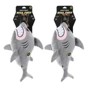 2x Paws & Claws Pet Dog 50cm Angry Shark Mega Soft Plush Chew Toy w/Squeaker GRY