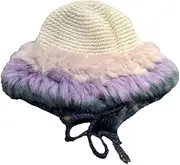 [Pocadri] Winter Knitted Skull Hat for Women Furry Fuzzy Beanie Hats Warm Fluffy Cute Plush Faux Fur Ear Protection Cap, White
