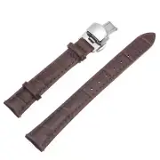 Cowhide Leather Band Deployment Buckle Watch Strap 15mm Leather Strap, Brown