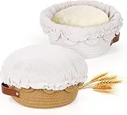 Cotton Rope Banneton Bread Proofing Basket Sourdough Bread Baking Supplies Bread Basket Set of 2 with Liners and Covers Sourdough Starter Kit for Home Sourdough Bakers Baking (Round)