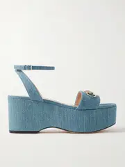 [Gucci] Gucci - Lady Horsebit-embellished Denim Platform Sandals - Blue - IT39 IT 39 Blue