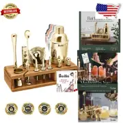 23-Pc Gold Plated Bartender Kit - Complete Cocktail Tools with Bamboo Organizer