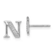 Solid 14k White Gold Simulated CZ Initial N Earrings