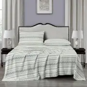 4-Piece Southwestern Tribal Lodge Bed Sheet Set, King Size - Ivory Navy Print...