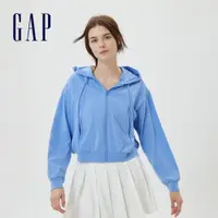 在飛比找蝦皮商城優惠-Gap 女裝 Logo短版連帽外套 厚磅密織水洗棉系列-藍色