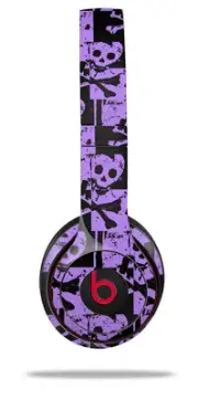 Skin Wrap for Beats Solo Wireless 2 3 4 Skull Checker Purple SKIN ONLY