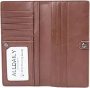 [Alldaily] Ultra Slim Thin Women Wallet RFID Blocking Credit Card Holder Bifold Long Ladies Billfold, Coffee, Minimalist