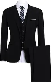 [Maiyifu-GJ] Men 3 Piece Slim Fit Suit Set Notched Lapel Two Button Blazer Jacket Vest Pants Set Business Blazer Suits with Tie