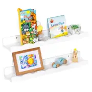 Picture Ledge Shelf for Wall, 24 inch Pine Wood Nursery Book Shelves Set of 2...