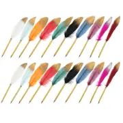 25cm/10" Feather Ballpoint Pen, 20 Pcs Ink Vintage Refined Plated Pen, 10 Colors