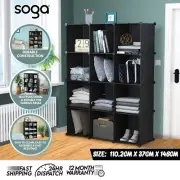 SOGA 4 Tier 12-Cube Black Portable Wardrobe Divide-Grid Modular Storage