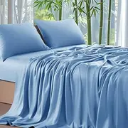 Shilucheng 100% Viscose Derived from Bamboo_ Sheets King Size 4pcs - Ultra Cooling & Silky Soft Bed Sheets, 16" Deep Pocket, Perfect for Hot Sleepers, Hotel Bedding Sheets (Lake Blue)
