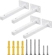Glarks 4 Pack 8 Inch White Shelf Brackets, Industrial Floating Shelf Bracket, Wall Mounted Heavy Duty Rustic Shelf Brackets with Screws and Anchors for Shelves Support DIY