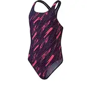 Speedo Girl's Hyperboom Allover Medalist One Piece Swimsuit | Chlorine Resistant | Quick Drying Swimsuit (Pack of 1)