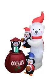6 FT Long Animated Christmas Inflatable Polar Bear Penguin Cookie Jar Decoration