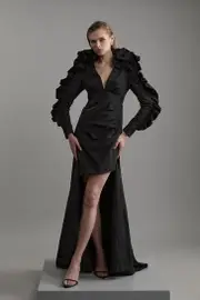 Drama Taffeta Rosette Woven Mini Dress
