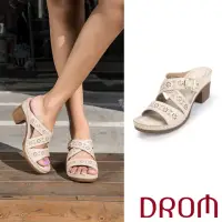 在飛比找momo購物網優惠-【DROM】高跟拖鞋 一字拖鞋/舒適寬楦縷空刻花一字交叉造型