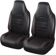 TOYOUN Classic Universal PU Leather Car Front Seat Covers High Back Bucket Seat Cover - Fit Most Cars, Trucks, SUVS, or Vans 2 PCS Red Trim Auto Seat Covers Set Car Seat Protector for All Seasons
