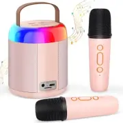 Portable Karaoke Machine with Dual Wireless Mics & Dynamic LED Light Show - K...