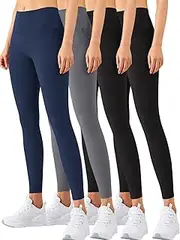 [Ridshy] Leggings for Women with Pockets High Waisted Yoga Pants Non See Through Workout Athletic Yoga Leggings 3-4 Pack