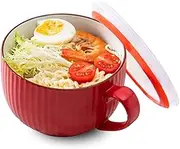 Soup Bowls, Ceramic Soup Bowls with Lid, Large Soup Cup with Handle, Small Ramen Bowls Microwave Safe, Breakfast Bowl-red-18x14x9.5cm, 800ml (Color : Red)