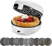 Multifunctional Electric Waffle Maker, 220V, Choose 3 Plates (Sandwich, Waffle, Panini, Grill), Modern/Sleek, White
