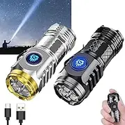 German Three-Eyed Monster Mini Flashlight, Super Power Thumb Light, Multi-Functional Pen Clip Light, Steel High Lumen Rechargeable Waterproof (2Pcs-a)