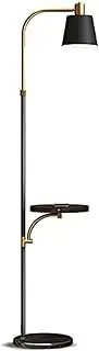 Black Floor Lamp, Standing Lamp with USB Charging Port Wood Tray, Adjustable Lampshade Design Reading Lamp with Marble Base
