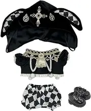 niannyyhouse Hat Coat Plaid Pants Shoes 10cm 20cm Plush Doll Black Golden Outfit Dress Up Accessories (Black-10cm)