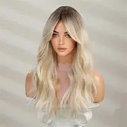 Long Ombre Blonde Hair Wig Natural Looking Layered Wavy Wigs For Women Heat Resistant Hair Wig Cosplay Party Synthetic Wig Christmas Party Wigs