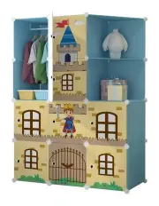 [SOGA] 10 Cubes Castle Print Portable Wardrobe in Blue