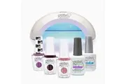 6PC GELISH PRO GEL NAIL KIT - Red/Pink Glitter/Purple - Curing Lamp, Top Coat, Base Coat, 3 Colours