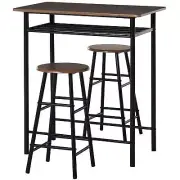 Bar Table Set, Bar Set-1 Bar Table and 2 Stools with Metal Frame Footrest and St