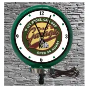 Dads Garage Lighted Wall Mount Green Gas Pump Globe Advertising Quartz Clock