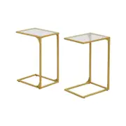 IHOMDEC Tempered Glass with Metal Frame C-Shaped End Side Table Set of 2 Gold
