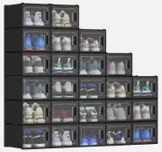 XL 24pcs Shoe Box Stackable Shoe Storage Organizer Sneaker Container Black