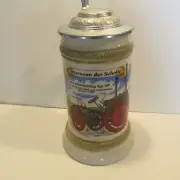 Old Time Tractor Porcelain Stein with Pewter Lid