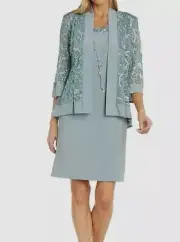 R&M Richards Women's Blue Embroidered Jacket & Dress Set Size 6